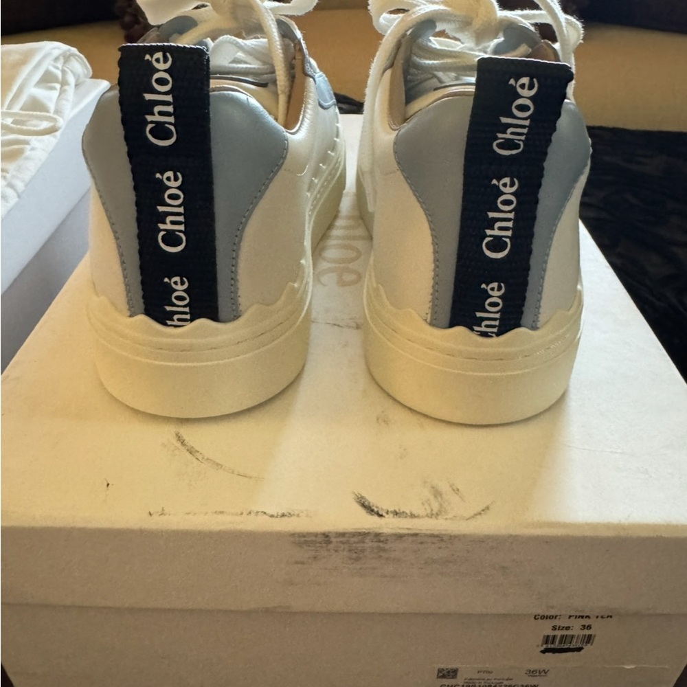 Chloé Lauren White and Blue Lauren Sneakers, size 6us/36eu - Picture 5 of 5